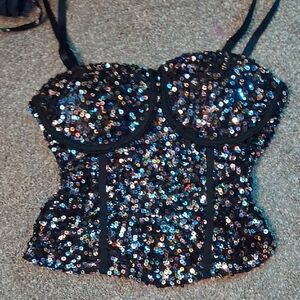 Sequin Bustier Top - Black and Silver